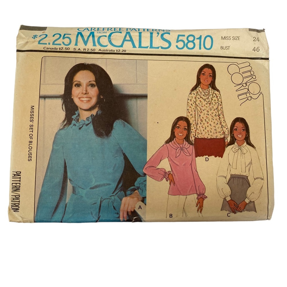 Vintage Pussy Bow Blouse Secretary High Neck Top Sewing Pattern McCalls 5810